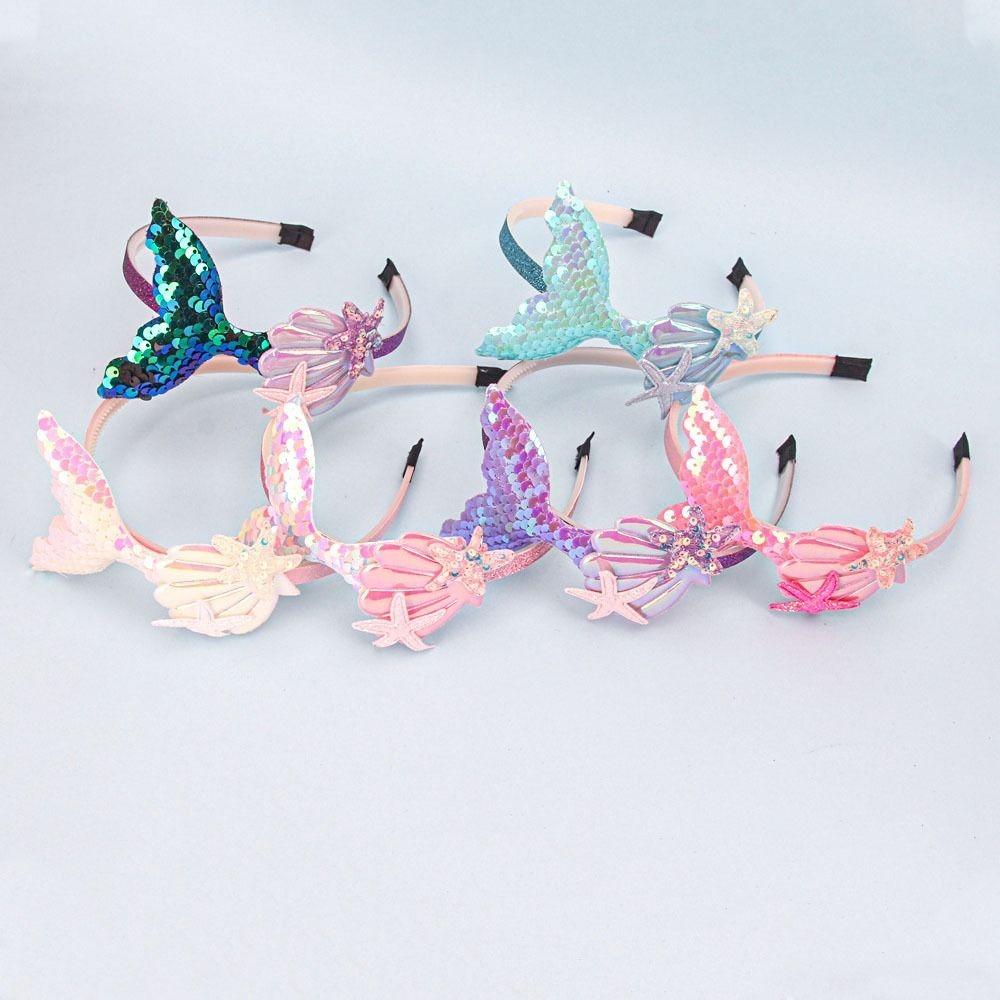 Sweet Mermaid Hair Bands Princess Girls Headwear Glitter Sequin Shells Headband