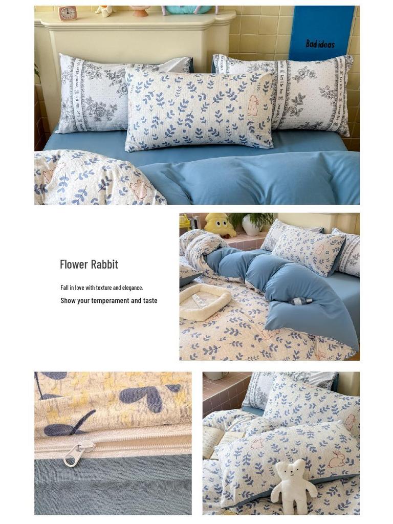 Class A Double Layer Gauze Floral Jacquard Bamboo Cotton Bedding Set - Fresh Design for Student Dormitory