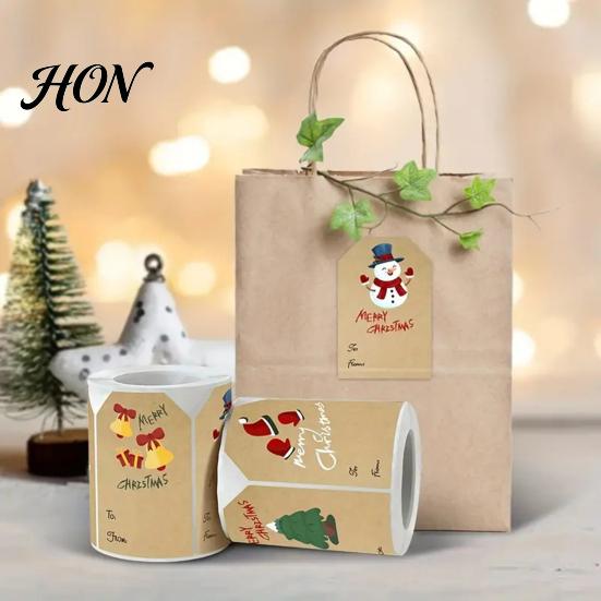 Gift Box Decoration Accessories 250PCS/Roll Christmas Tags, Self Adhesive Labels with Writing Surface, Writable Seasonal Packaging Stickers