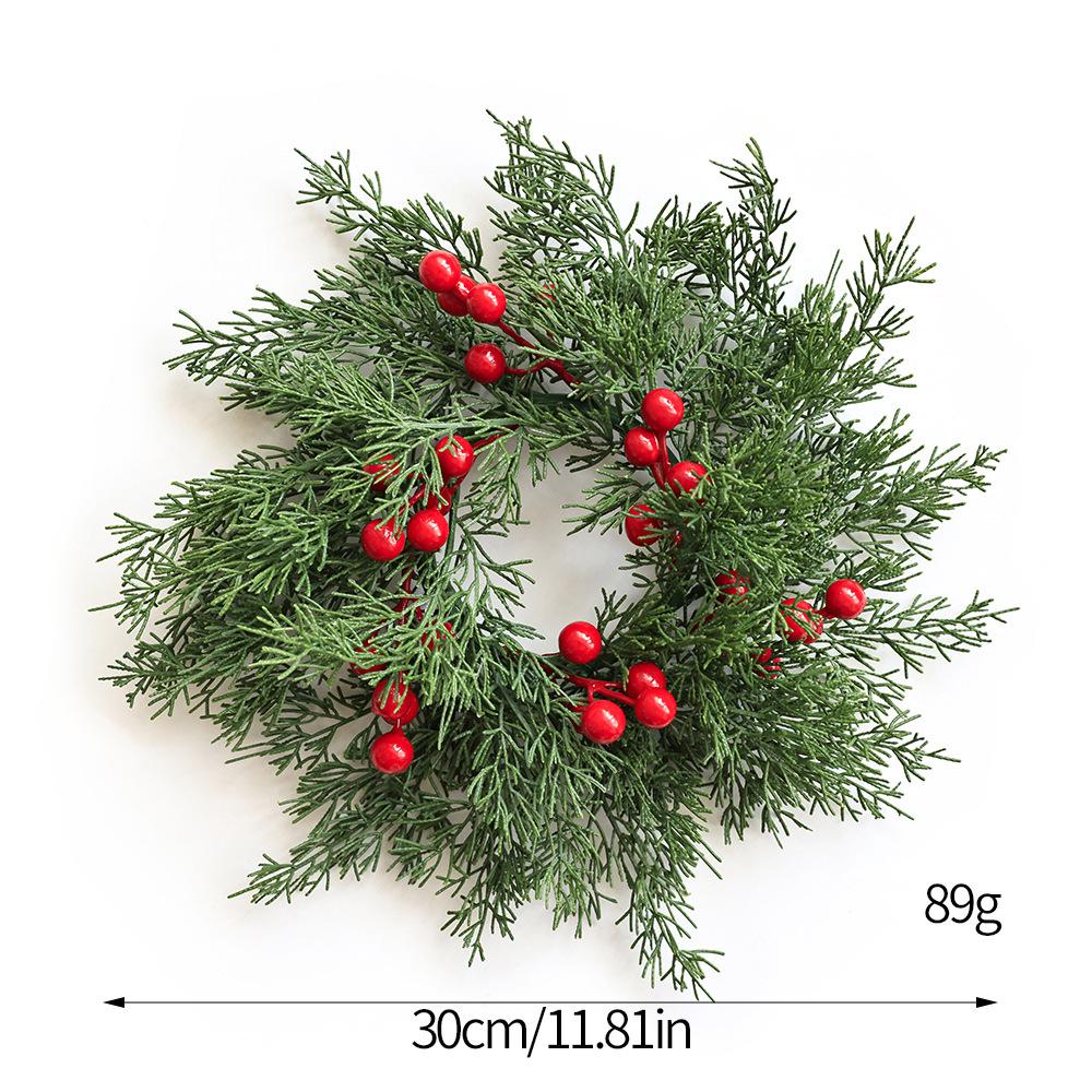 Candlestick Christmas Wreath with Cypress Leaves and Red Berries for Front Door and Yard Decoration