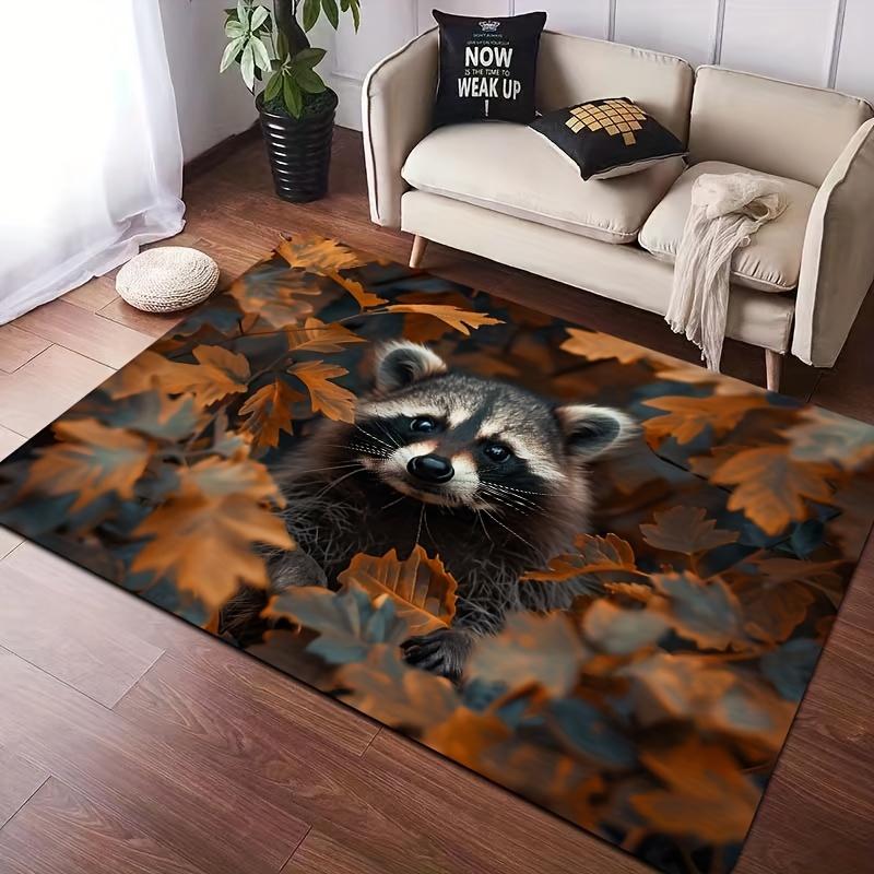 Adorable Raccoon Pattern Decorative Area Rug, Charming Floor Mat for Living Room, Bedroom, Kitchen and Entryway