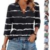 Женская модная повседневная футболка с лацканами и полосатым лоскутным принтом, топ с рукавом семь четвертей