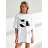 Oversized T Shirt Black Cat Print With Stars And Text For Casual Wear
