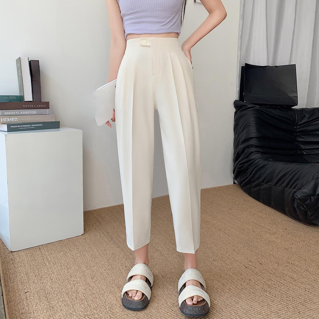 Drainpipe Style High Waisted Loose Fit Trousers for Women