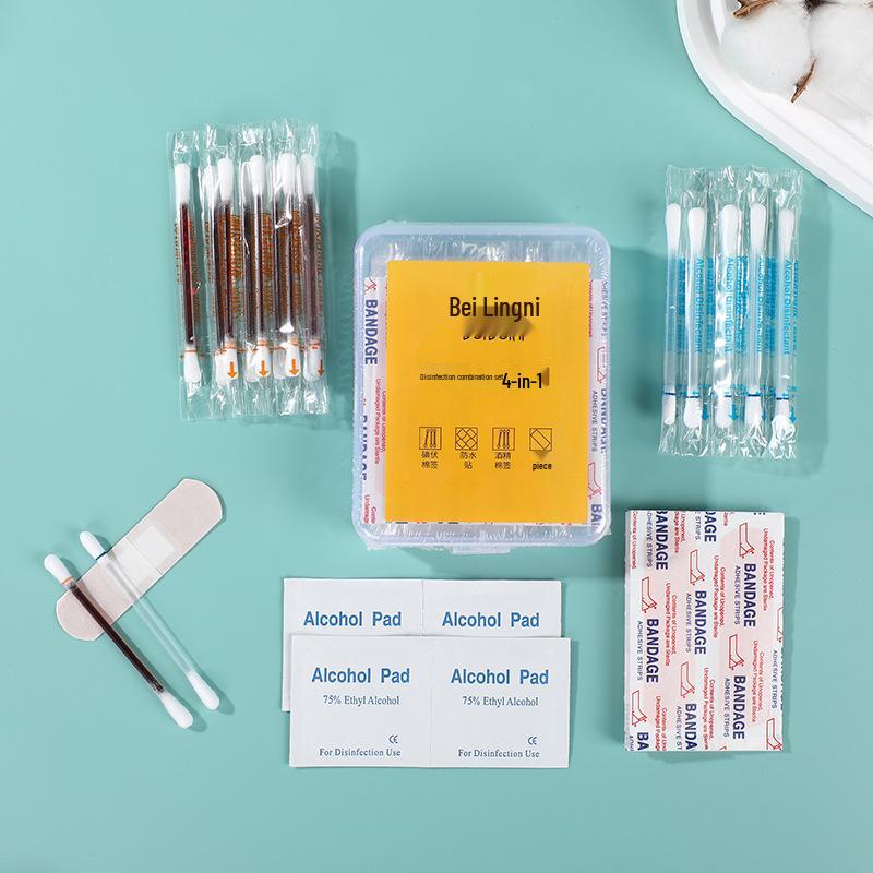 Portable 4-in-1 Emergency Kit: Alcohol Pads, Povidone-Iodine Swabs, Waterproof Band-Aids