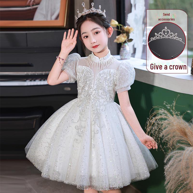 Стильное зимнее платье принцессы 2024 года для девочек: Элегантный костюм для выступления девочки-цветочницы и фортепиано