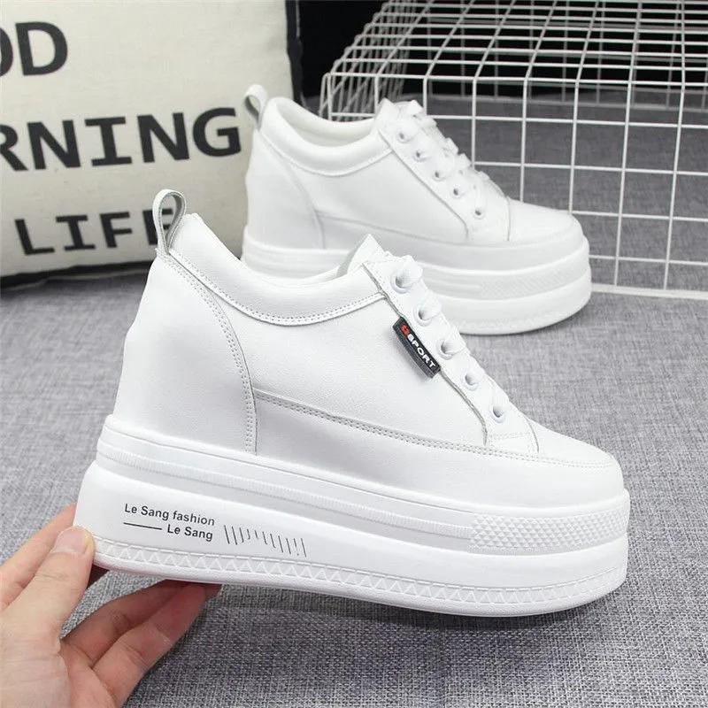 Casual Platform Trainers White Shoes Woman Height Increasing Shoes 10CM Heels Spring Autumn Wedges Breathable Women Sneakers Plus Size