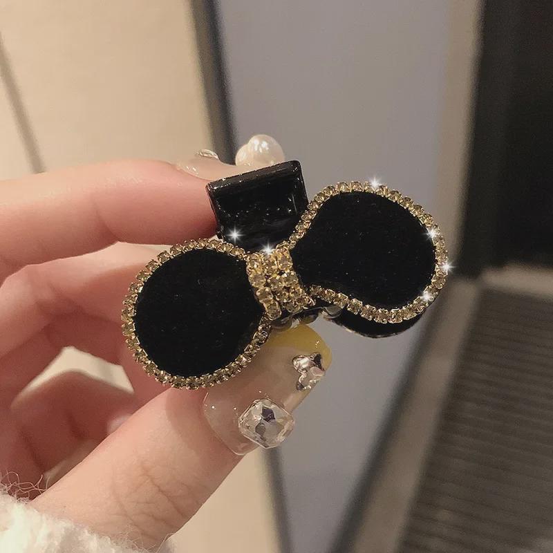 2025 Черная шпилька-бантик со стразами для прически принцессы