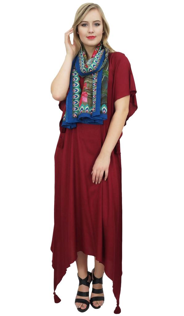 Bimba Women's Sleeve Black Asymmetrical Hem Maxi Dress with Scarf-14