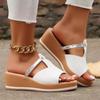 Peep Toe Wedge Slides Women 2024 Summer T-Strap Platform Slippers Woman Pu Leather High Heels Sandals Mujer Non-Slip Beach Shoes