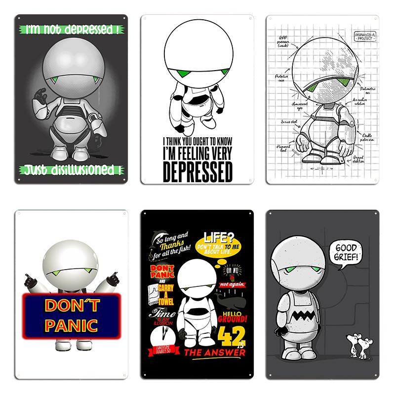 Good Grief DON'T PANIC Marvin Cute Hitchhikers Guide To the Galaxy and the Life Droid Project Metal Printing Tin Sign Poster