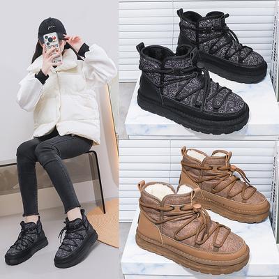 Женские зимние ботильоны, теплые, удобные, с подкладкой из искусственного меха, нескользящие, короткие ботинки для ходьбы, водонепроницаемые, со шнуровкой, кроссовки для женщин