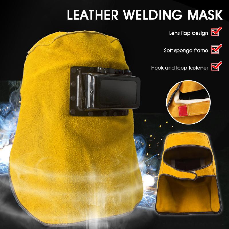 UYANGG Leather Welding Helmet Mask Solar Flip Cover Lens Breathable Leather Welding Clamshell Helmet Welder Security Protection