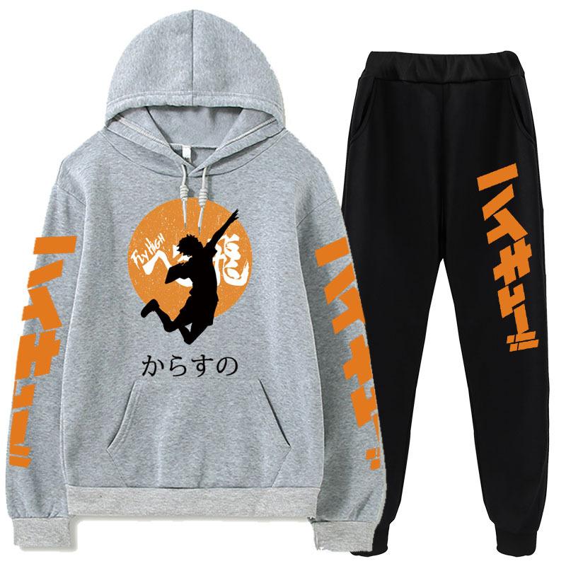Volleyball Boy Hoodies Pants Sets Anime Suit Sweatshirt Streetwear Men Women Pullover Suit Tracksuit Sportwear Spring Autumn