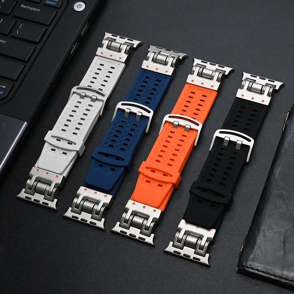 Силиконовый ремешок для Apple Watch Ultra 2 Серии 9 8 7 6 5 4 Se 3 титанового цвета для iwatch ultra2 49 мм 45 мм 44 42 мм