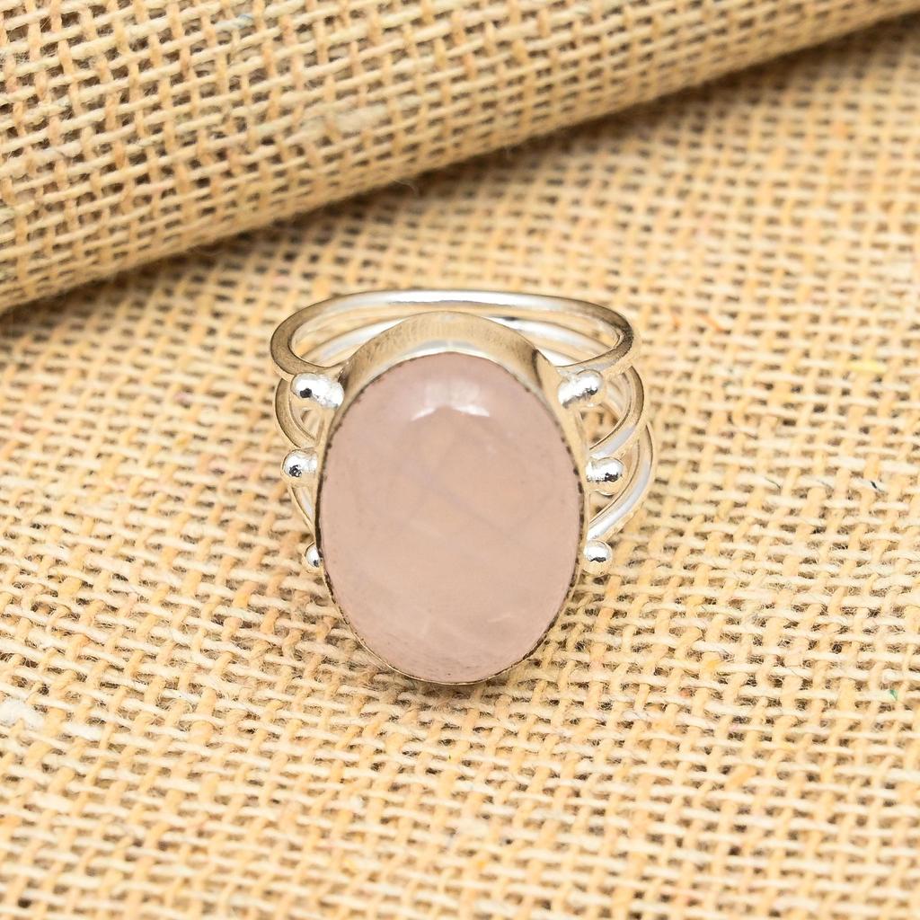 Ювелирное кольцо ручной работы из стерлингового серебра 925 пробы с великолепным розовым кварцем и драгоценным камнем для нее