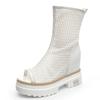 Fashion 10CM Genuine Leather Air Mesh Women Summer Shoes Platform Boots Wedge Hidden Heel Peep Toe Open Ankle Boots Knee High