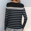 Черная полосатая футболка, женская повседневная футболка с длинными рукавами и круглым вырезом, пуловер для поездок на работу, простая свободная футболка, новая мода на осень