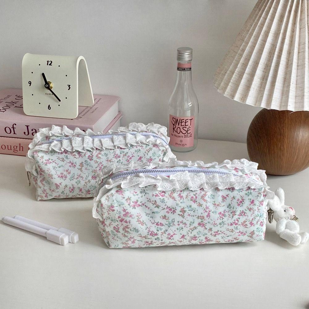 Large Capacity Pen Bag Lace Floral Pattern Stationery Bag High Quality Pen Box Gift