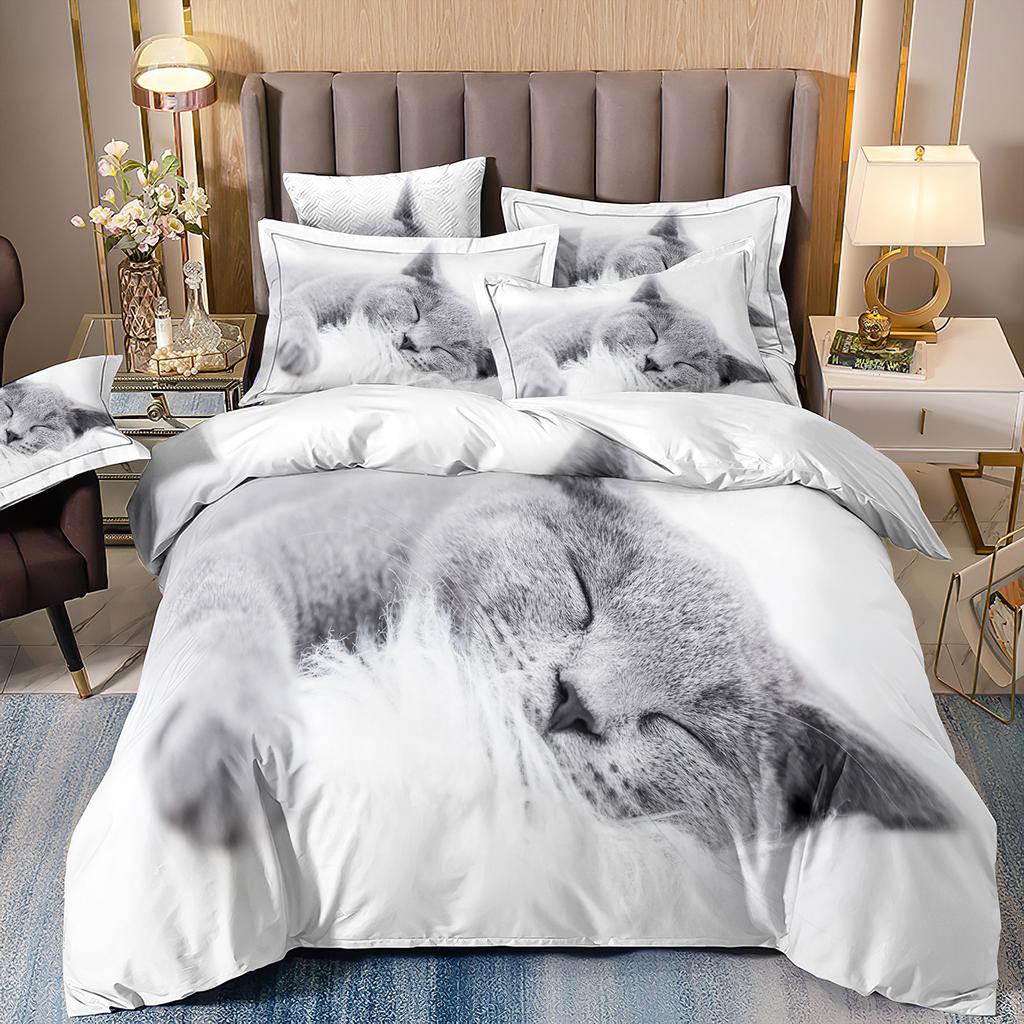 Комплект постельного белья с 3D милыми волками, кошкой и собакой, милый пододеяльник, пододеяльник, покрывало в этническом стиле с дикими животными и наволочками