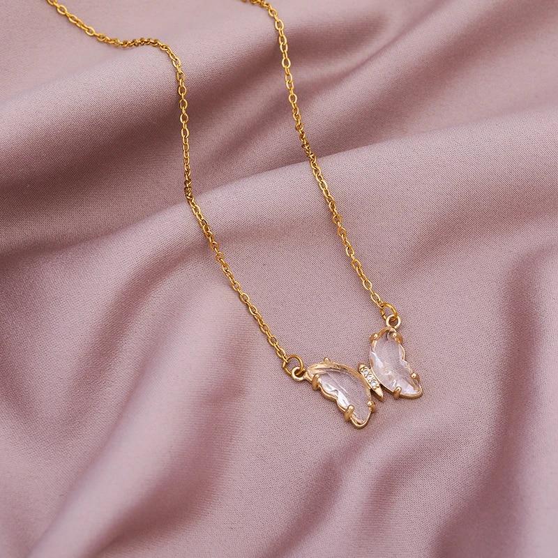 Ожерелья-колье из нержавеющей стали с бабочкой, женское 10 стилей, красочные прозрачные хрустальные подвески в виде бабочки, цепочка на ключицы, ювелирные изделия