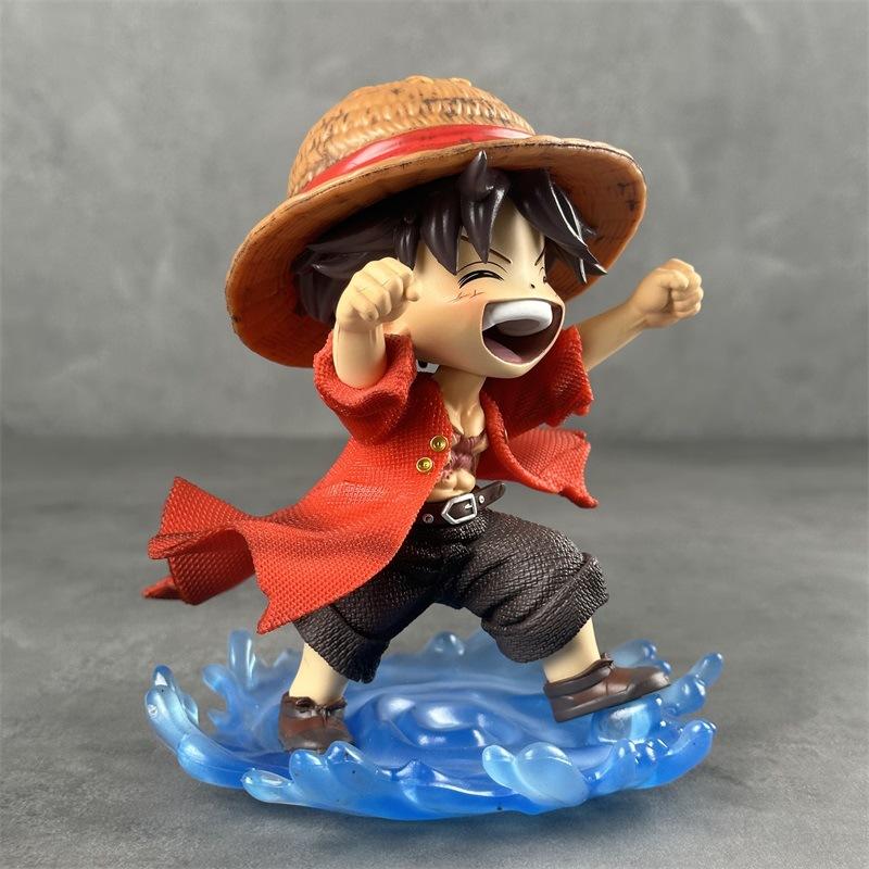 16 см Фигурка Луффи из One Piece в детстве Стиль Shuiyue Смеющееся выражение Синяя вода Эффектная подставка ПВХ Аниме Декор для стола Подарок для фаната