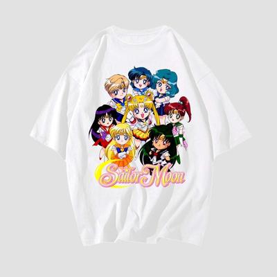 Японская футболка в стиле ретро Sailor Moon, оверсайз, мужская хлопковая футболка, лето, новинка, ретро, мужская и женская уличная одежда