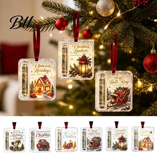 Unique Christmas Money Ornament Retro Cash Holder Pendant, Tree Decoration, Transparent Acrylic Holiday Gift Pendant Hanging with Card Slot
