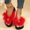 2024 летние меховые тапочки женские меховые сандалии тапочки с толстой подошвой для девочек сексуальные искусственные шлепанцы уличные модные шлепанцы большого размера