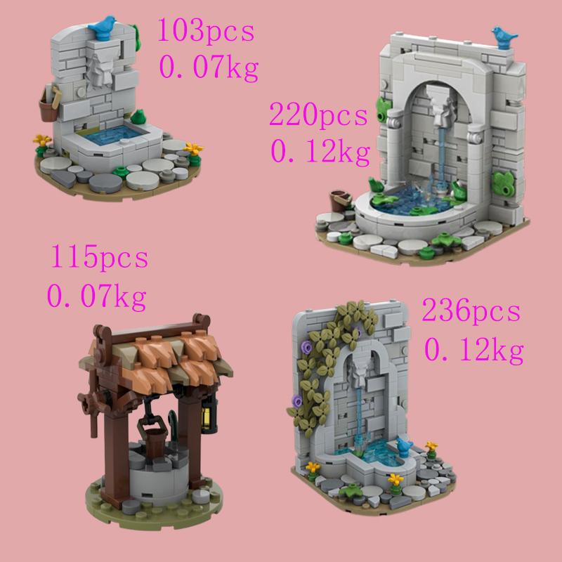 Точечная сборка мелких деталей строительные блоки MOC-186615 132385 средневековый колодец маленький фонтан ши развивающая игрушка модель для сборки g