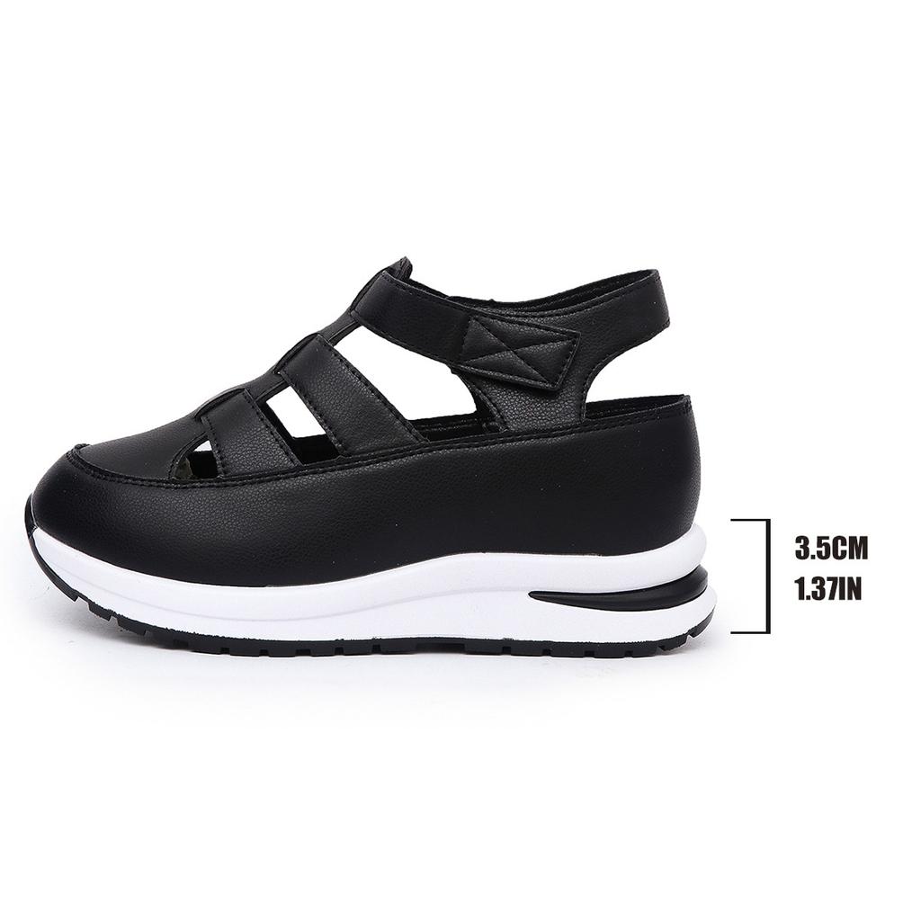 Large Size Hollow Sandals Wedge Heel Thick Sole Velcro Hollow Breathable Single Shoes Casual Women's Spot Cool Single Shoes