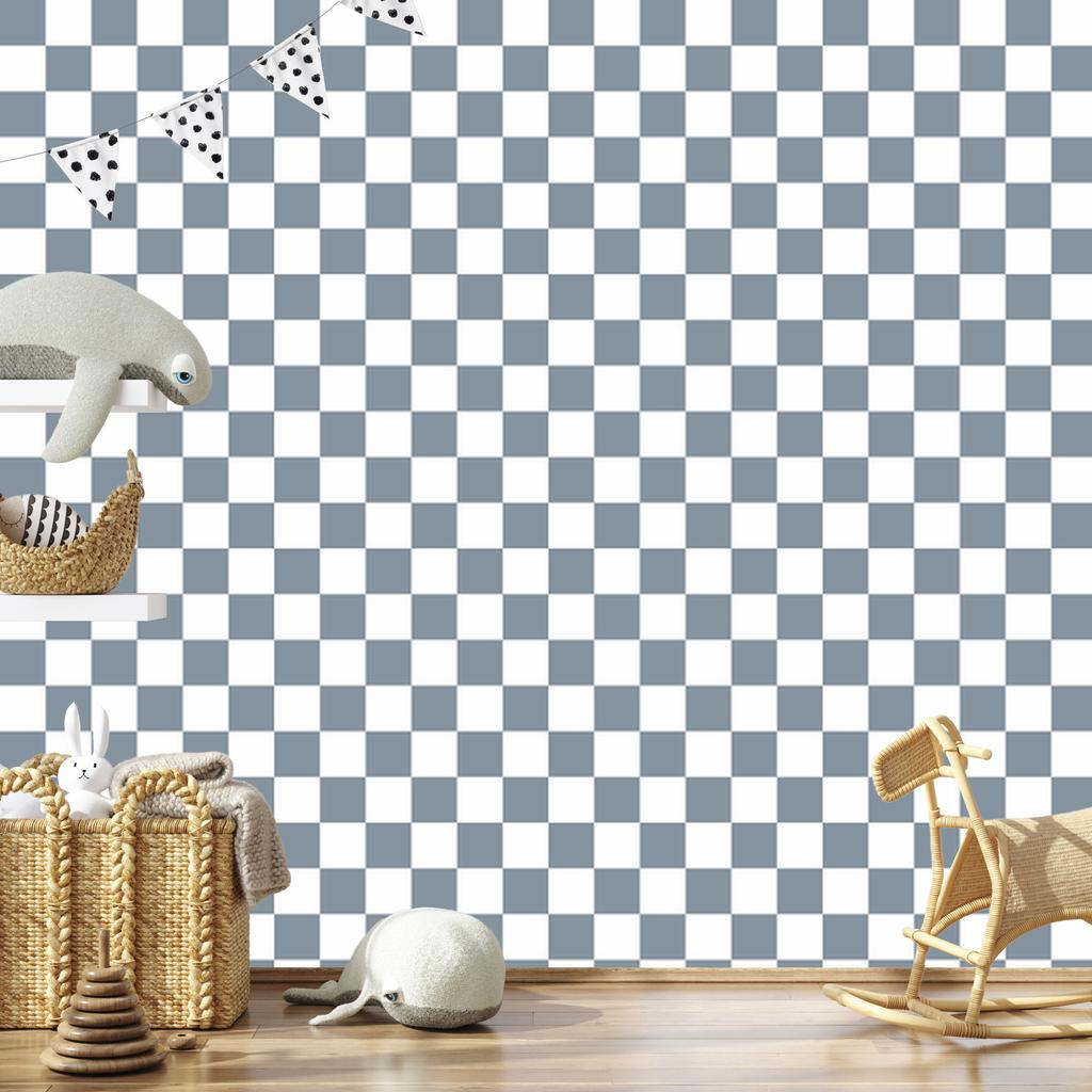 Checkerboard wallpaper white, blue and light gray 50x1000