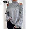 JPNTKY Women's Fashion Casual Solid Color Print Autumn Winter Long Sleeve Half Turtleneck Loose Sweaters