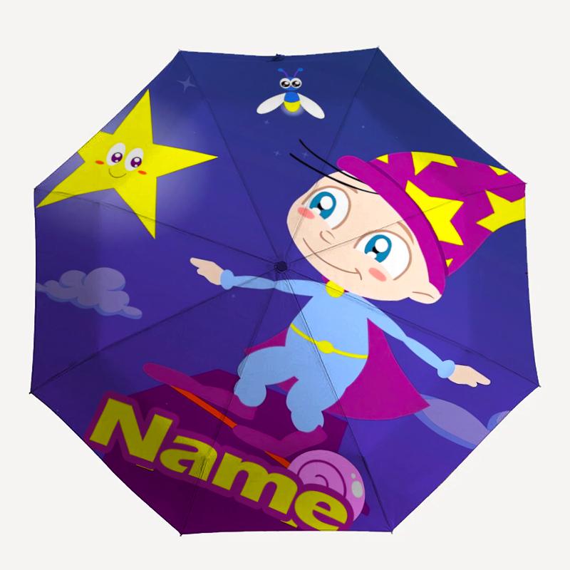 Custom Name Aggu The Little Wizard Theme Automatic Umbrella, Lightweight & Portable, 8 Rib, Perfect for Outdoor Travel, Birthdays, Christmas, Gifts.