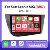 Android 14 автомобильный радиоприемник мультимедиа видеоплеер Carplay для Seat Leon 2 MK2 Altea XL 2004 - 2015 4G WIFI GPS навигация стерео DSP