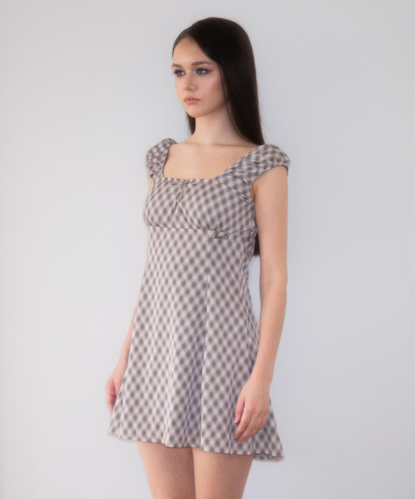 Rose Franz Puff Sleeve Romantic Mini Dress [Brown]