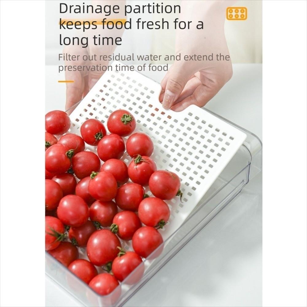 Transparent Food Container with Drain Tray Large Capacity Vegetable Fridge Organizer Kitchen