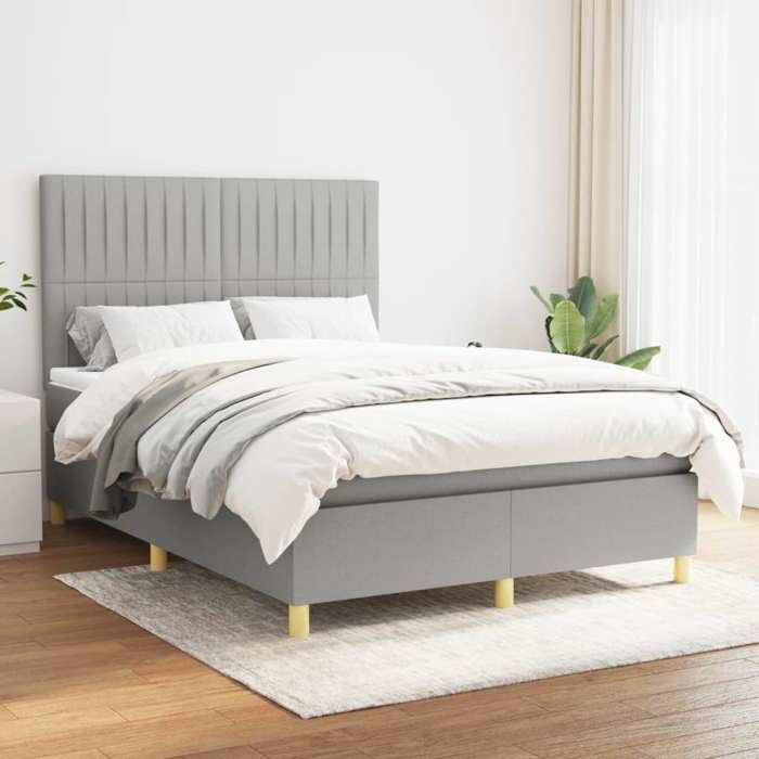 Maison Exclusive - Sommier à lattes de lit avec matelas Gris clair 140x190cm Tissu