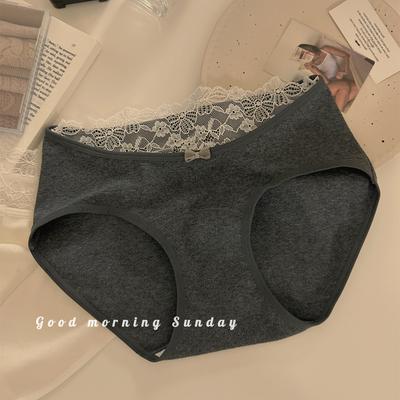 Женские весенне-осенние милые трусики с кружевной отделкой, однотонные, из чистого хлопка 10A, бактериостатические