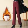 Woolen Straight-leg Pants Women's High-waisted Autumn and Winter Plus Velvet Thickened Warm Mother Casual Pants Trousers