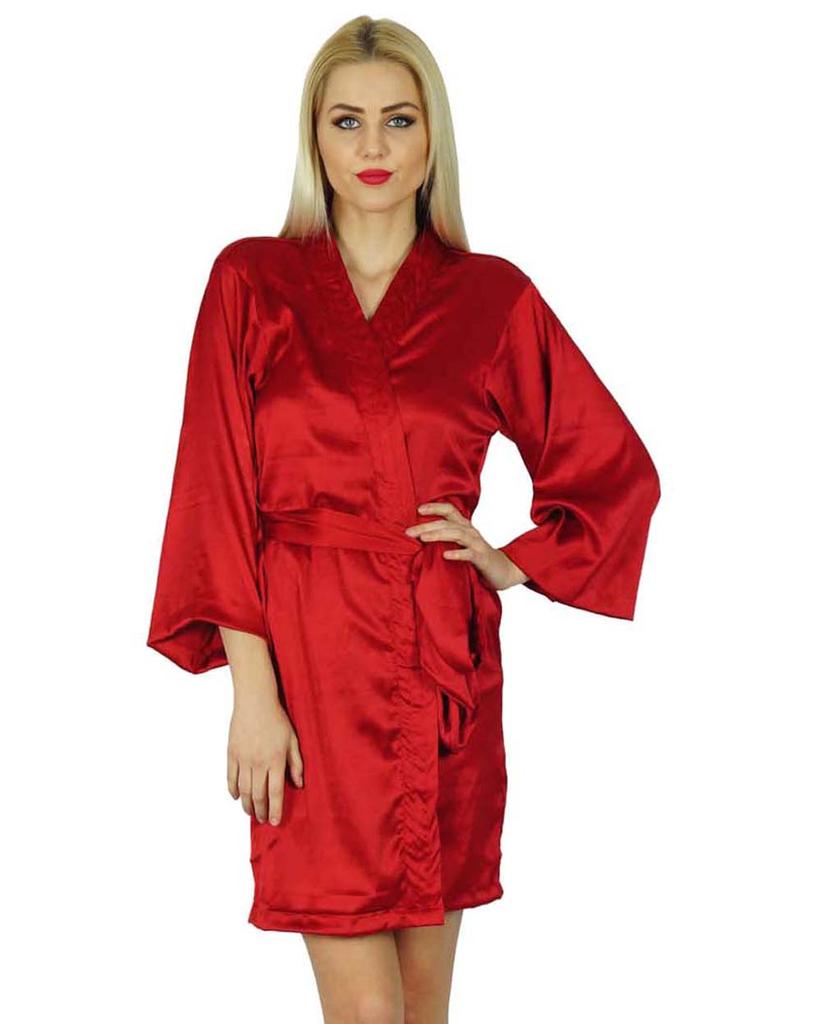 Bimba Women Short Satin Getting Ready Robe Bridesmaid Kimono Sleeve Coverup