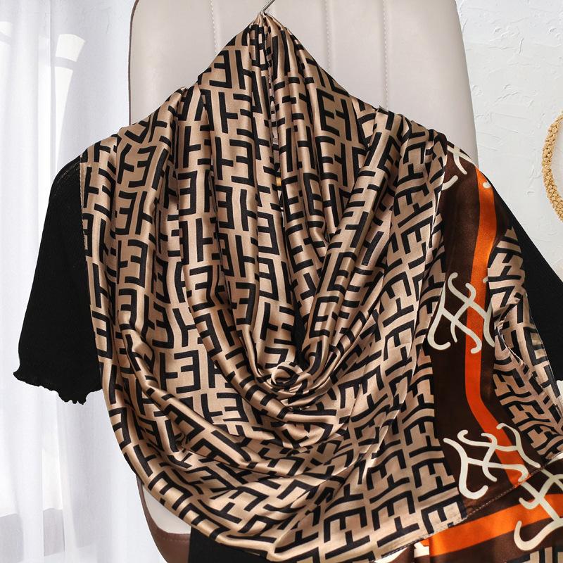 Новый искусственный шелк с принтом шелковый шарф для женщин универсальный геометрический солнцезащитный пляжное полотенце этнический стиль украшение марлевая шаль