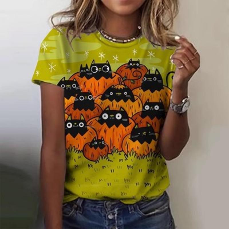 Летняя серия Хэллоуин 3D-печать женские универсальные свободные повседневные женские футболки с круглым вырезом женские