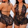Erotic Crotchless Bodysuit Porn Pajamas 4XL Plus Size Sexy Lace Curve Women's Lingerie Exotic Transparent Open Backless Costumes