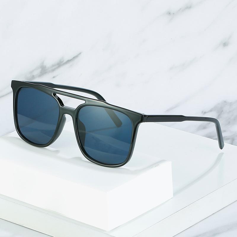 European And American Square Double Beam Fashionable Black Sunglasses Women'S, Trendy Hong Kong Sunglasses Toad Glasses Women'S