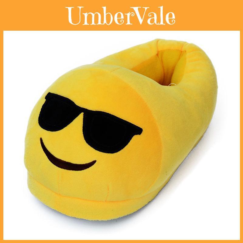 Emoji Plush Slippers With Nonslip Rubber Sole For Home Comfort And Relaxation