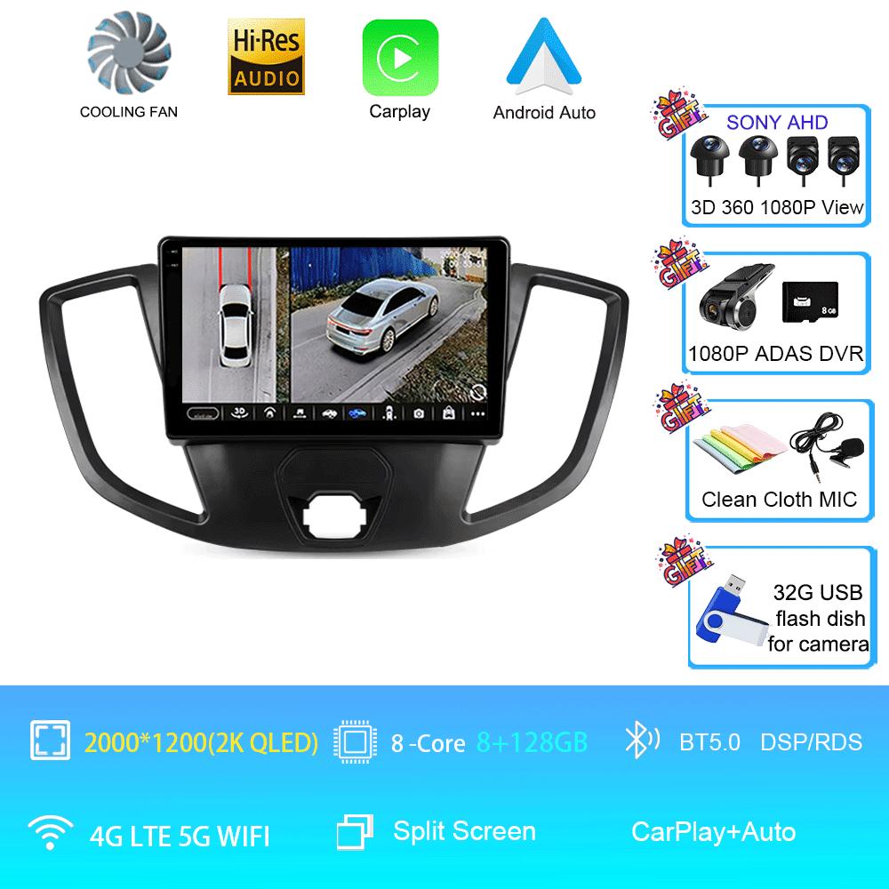Автомобильное радио Android 14 для Ford Transit 2015 2016 2017 2018 Carplay Мультимедийный видеоплеер GPS Стерео 2din WIFI+4G BT QLED Экран