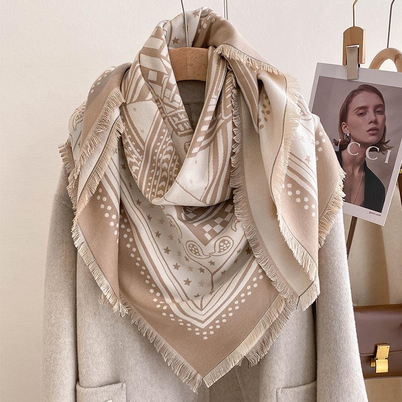 Polka Dot Cashew Scarf Geometric Line Splicing Shawl Women'S Imitation Cashmere Warm Square Scarf