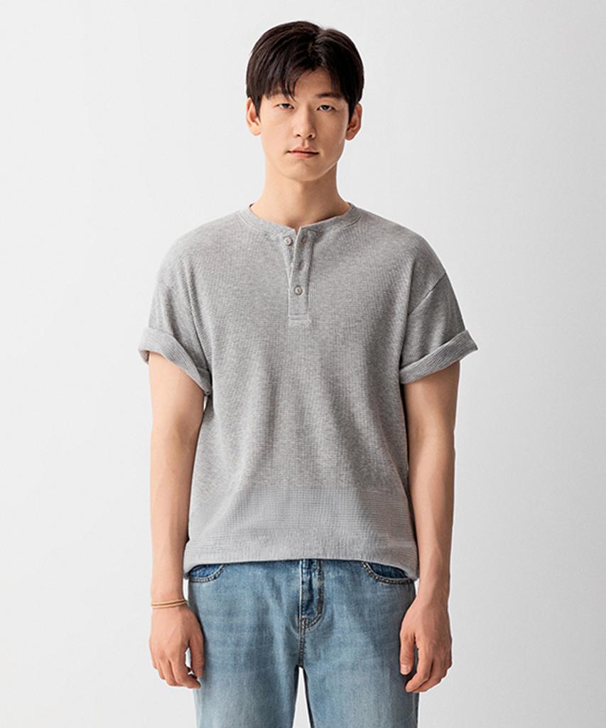 Футболка-henley с вафельной текстурой и коротким рукавом Seupao_Sprwg25C05