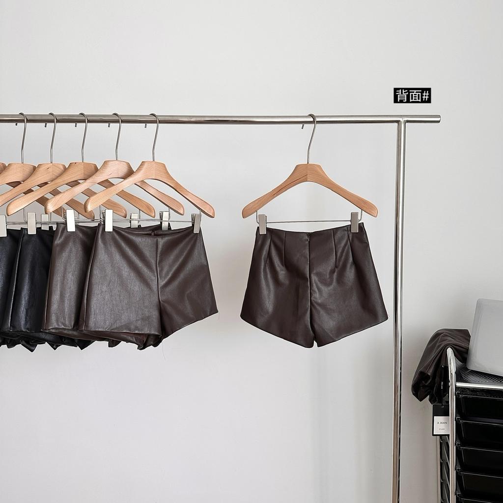 Pu Leather Bag Hip Shorts Women's Autumn And Winter Slim High Waist Slim Sexy Hot Girl Black Outer Boots Pants Straight Leather Pants